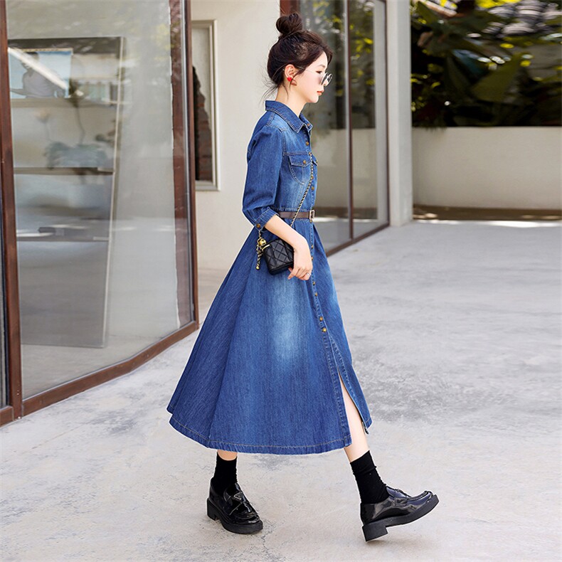 时尚显瘦牛仔披风连衣裙女长袖气质修身百搭裙子,女装连衣裙,秋水欣儿