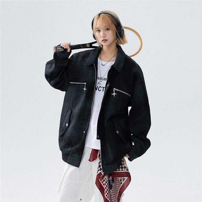 2026春季新款美式复古翻领夹克情侣高街皮衣时尚外套W361P115,男装夹克,电商A170