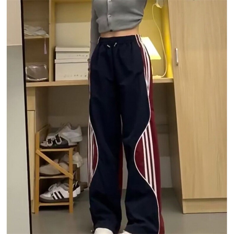 潮牌美式复古撞色三条杠工装裤男女夏季高街运动休闲抽绳阔腿裤,男装工装外套,星座601-1