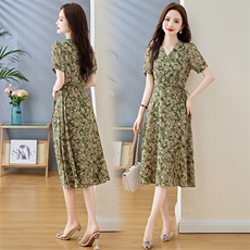 《现货新品》多色可选气质舒适印花连衣裙，女装连衣裙，魅丽静蓝