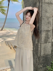 现货210-3252-P150-K218无袖重工蕾丝刺绣上衣阔腿裤套装，女装套装/套裙，浙宝210（原浙宝191）
