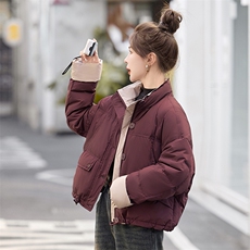 时尚拼色立领短款羽绒服女2025冬季小个子超好看面包服白鸭绒外套，女装羽绒服，沁沁公主