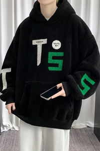 wassup happy羊羔绒卫衣男款秋冬季潮牌加绒加厚上衣重磅休闲外套图片
