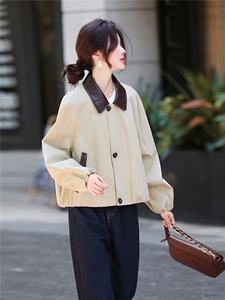 撞色短款风衣外套女2025年秋季新款韩版休闲长袖宽松风衣外套图片