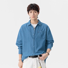 新款(跨境货源）长袖牛仔衬衫男宽松休闲外套，男装衬衫，星座1107-1
