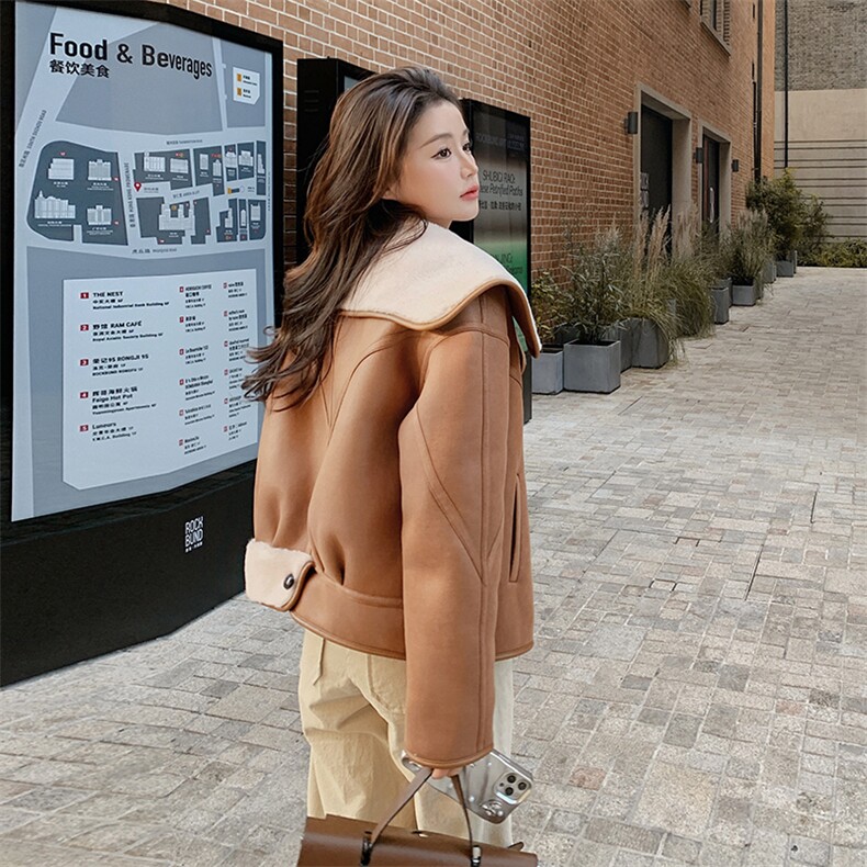 2023年冬季皮毛一体外套女加厚加绒，女装短外套，秋水欣儿