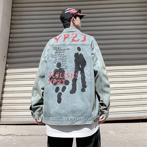 M-5XL大码重工艺春秋季高街宽松复古牛仔外套潮牌夹克衬衫A161图片
