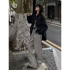 美式复古慵懒松弛宽松竖条纹百搭直筒裤男女休闲宽松阔腿拖地裤，男装休闲裤，星座218-8
