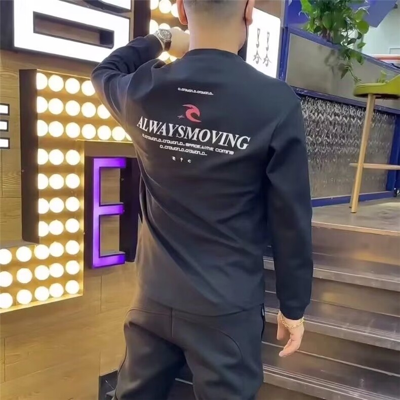 长袖T恤男潮牌港风黑白色纯棉圆领大码宽松打底衫秋上衣ins图片