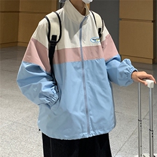 港风秋季新款宽松立领拼色夹克男女外套潮JK6842P65控78，男装夹克，电商A268A