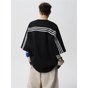 复古撞色拼接短袖美式T恤大码短袖休闲上衣XZ1016-1 T350 P38 K69图片