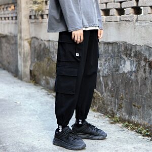 港风ins秋爆款立体口袋工装束脚裤男宽松潮流九分裤K56-P60控78图片