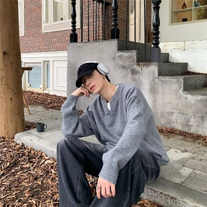【有货】DMY80-P68新款小V领套头毛衣男秋季韩版宽松慵懒风针织图片