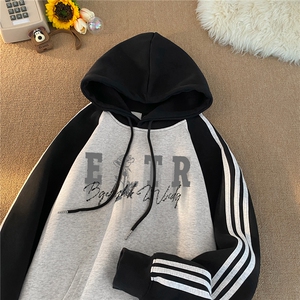 高品质！全棉重磅400克三条杠撞色印花连帽卫衣RH1215 p63控98图片