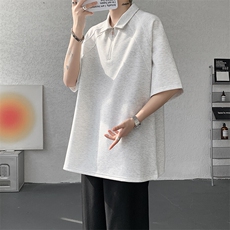 8XL-M半拉链t恤短袖POLO衫男款夏季美式翻领宽松大码半袖DT008P45，男装T恤，电商B312