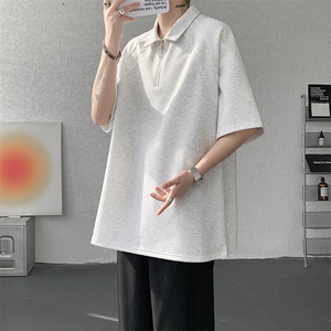 8XL-M半拉链t恤短袖POLO衫男款夏季美式翻领宽松大码半袖DT008P45图片
