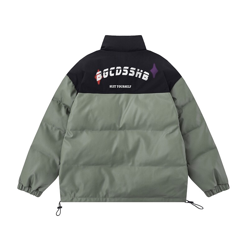 白底23冬季时尚百搭宽松字母印花PU皮加厚棉服MY406特批P95控158,男装棉衣,电商A247-1