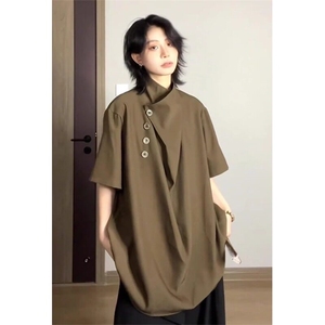 新中式风短袖衬衫不规则小众高级感垂感冰丝衬衣 CS7789 P45图片