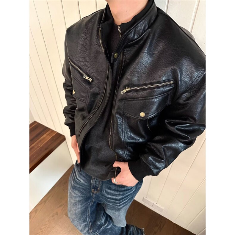 美式复古PU皮衣棉服夹克男女秋冬机车服外套JK0761-P90图片