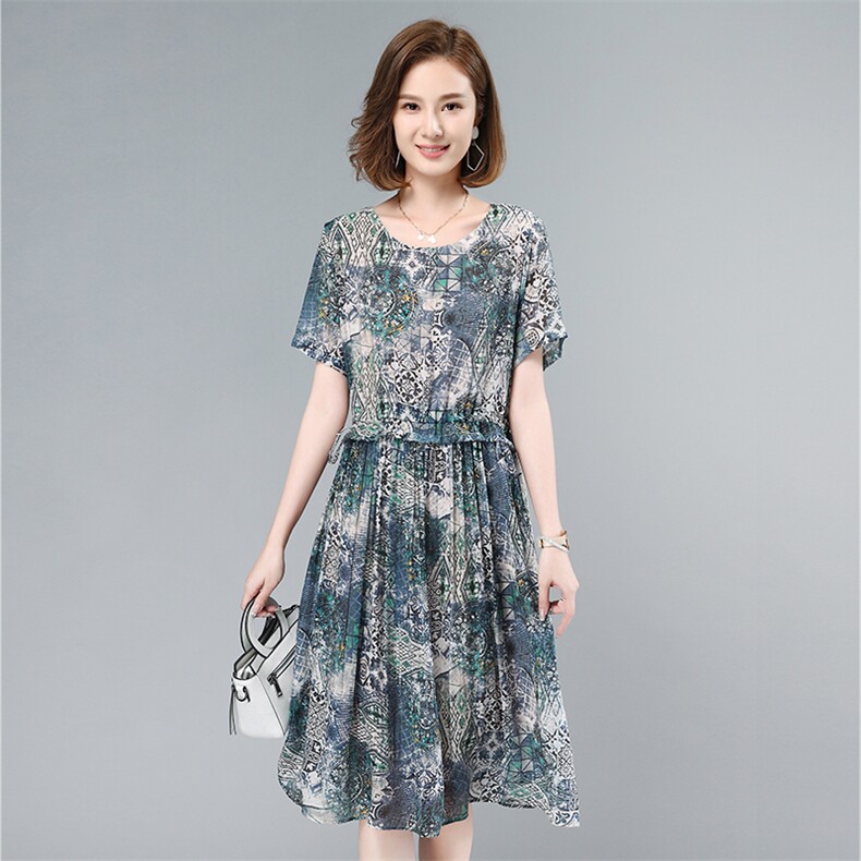 2021夏季新款简约气质圆领休闲舒适衬衫抽绳连衣裙,女装连衣裙,叶笙衣