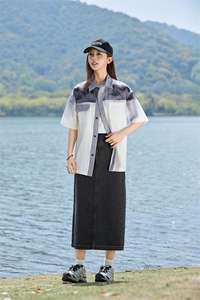 渐变色华夫格短袖衬衫女夏季薄款宽松衬衣外套 A406 C6051 特P45图片
