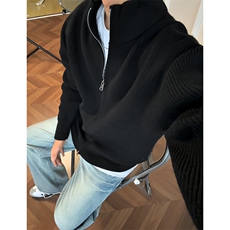 重磅秋冬北极绒双拉链毛衣开衫美式复古休闲慵懒风宽松针织衫外套，男装针织衫/毛衣，电商A486