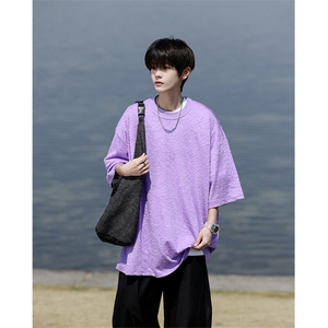 8XL-M 特大码短T恤泡泡袖肌理感冰丝短袖衬衫上衣五分袖DX322P25图片