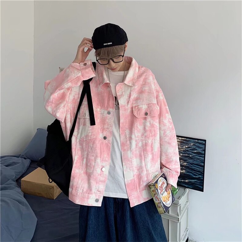 扎染牛仔衣男春秋外套法式情侣宽松小众ins潮牌欧美高街韩风chic,男装工装外套,星座1210-1