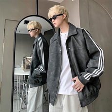 JK8818-P68美式复古cleanfit高级感PU皮条纹夹克外套，男装夹克，星座1503