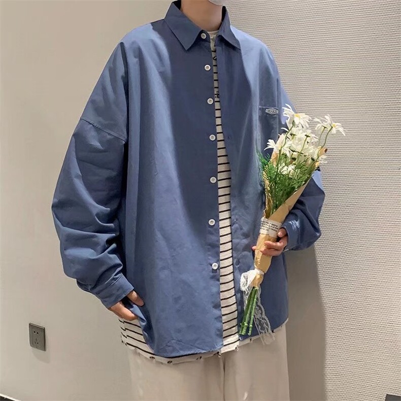 复古衬衫男港风日系宽松春季新款长袖衬衣纯棉面料CT67P38图片