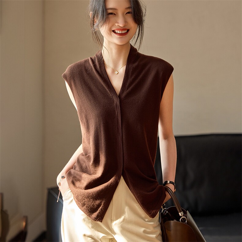 2025秋冬新款女羊绒开衫100%纯山羊绒无袖简约气质背心时尚开衫，女装针织衫/毛衣，江帆羊绒