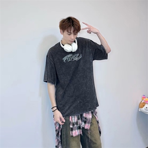 抖音得物供货 240克重磅现货宽松美式纯棉水洗做旧印花T恤ATSX01图片