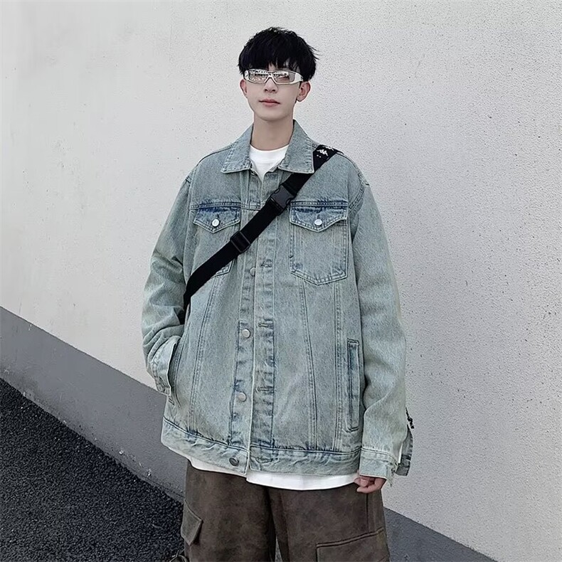 GENIOLAMODE工装牛仔外套男士春秋季水洗做旧夹克翻领高级感潮流,男装夹克,星座1116A-1（原606A）