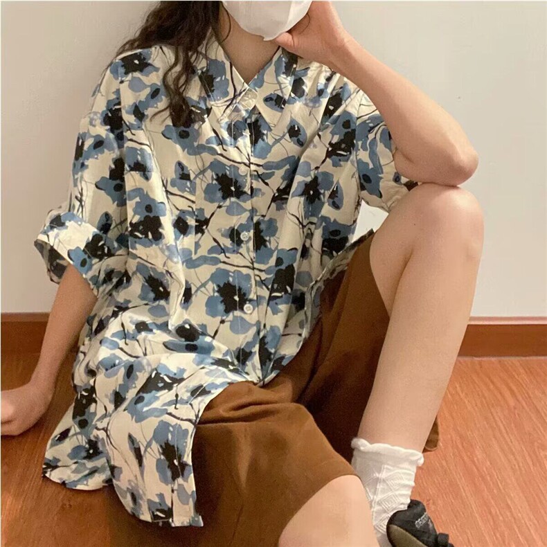 港风复古花衬衫短袖泰式夏威夷风设计感痞帅宽松衬衣男女图片