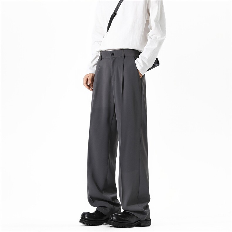 2025秋冬纯色休闲裤男拖地裤百塔小直筒垂感小西裤K3340-特P30，男装休闲裤，电商042