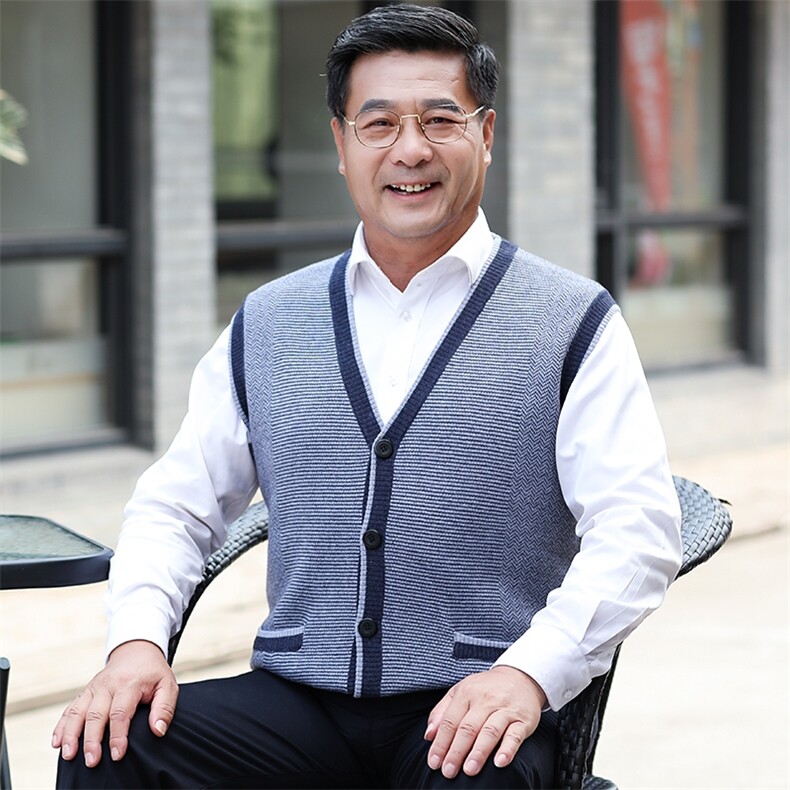 2024秋冬新款中老年男款V领开衫背心马甲，男装羊绒背心，衣恋羊绒