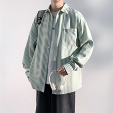 条纹衬衫男外套春季新款宽松休闲潮流长袖衬衣A406C6022特P55，男装衬衫，星座309（原A406）