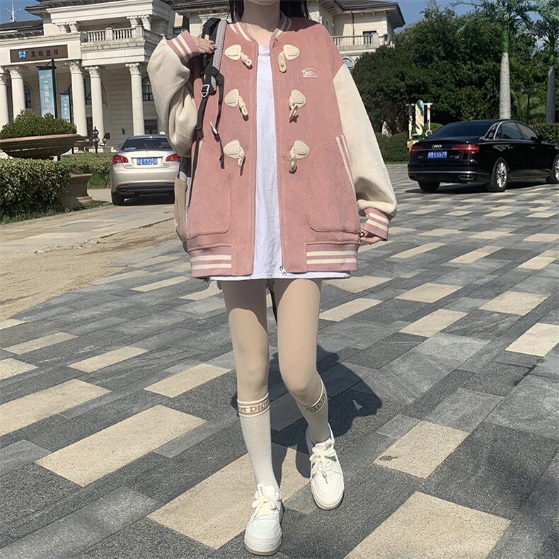 秋冬韩版宽松百搭加绒加厚休闲外套女复古盐系棒球服上衣C394-P95,女装短外套,星座911-2(原星座613-2）