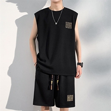 夏季刺绣五分裤套装男拼接背心休闲运动套装潮流A266-TZ1107-P43，男装牛仔裤，电商A266