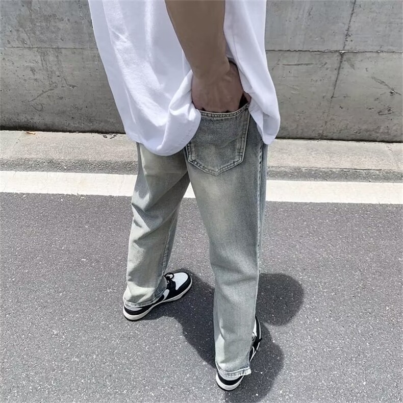 牛仔裤男秋季潮大码高街慵懒男拉链开叉破洞牛仔裤N222P40,男装牛仔裤,星座1116-2