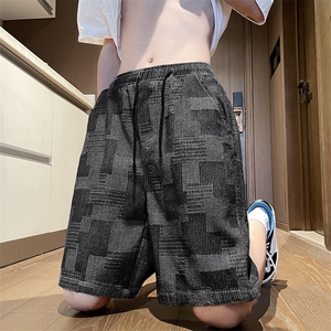 现货S-3XL大码格子牛仔短裤直筒五分裤310A-2 BK402 P36图片