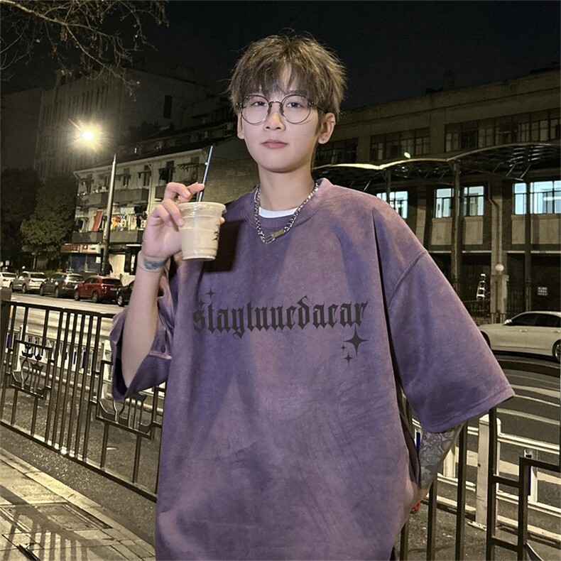 电商DSA028-DTLP2416特P19量大优供视频重磅麂皮绒短袖t恤男,男装T恤,电商A028