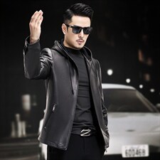 WL1720-1秋冬新款男士皮衣男绵羊皮连帽外套商务休闲男装P700，男装皮衣，电商B360