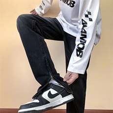货足秋冬高街vibe修身长裤黄泥染拉链牛仔裤男K823-P55，男装牛仔裤，星座205