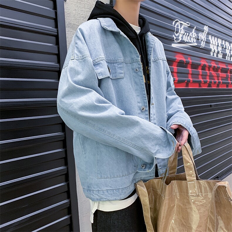秋季港风印花牛仔夹克情侣韩版牛仔上衣外套J/,男装夹克,电商D202