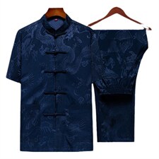 2023夏季新款唐装印花中老年男装套装宽松休闲舒适风短袖唐装，男装民族服装，电商B212（原钱塘6029）