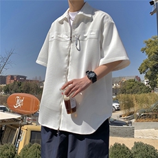港风华夫格短袖衬衫男大码金属纽扣装饰短袖衬衣DCS8769P45控68，男装衬衫，星座226-1