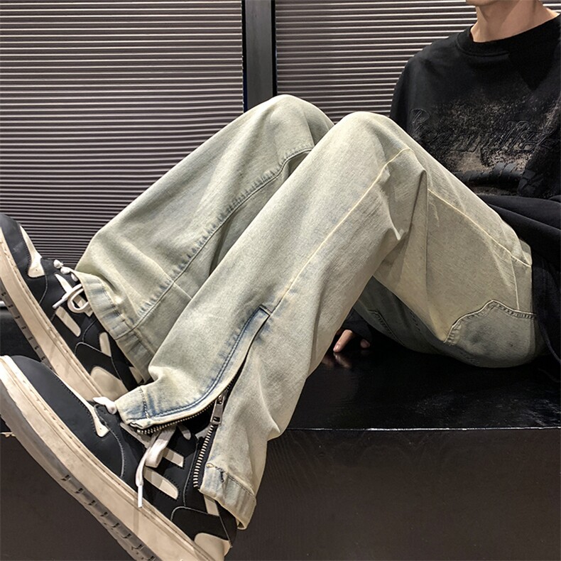 欧美vibe风裤子高街潮ins开叉牛仔裤男直筒拖地裤N08826-P45,男装牛仔裤,星座308B-1