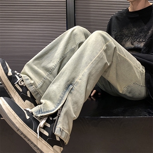 欧美vibe风裤子高街潮ins开叉牛仔裤男直筒拖地裤N08826-P45图片