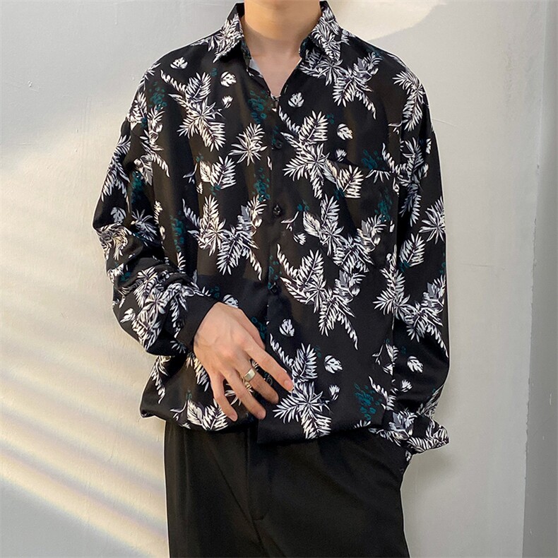 2025秋季新款男士衬衫青少年长袖免烫宽松尖领印花衬衫CS2251-P35,男装衬衫,电商A062